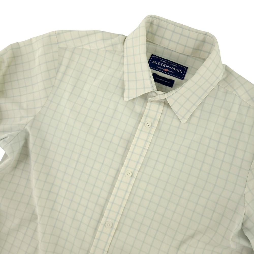 Mizzen+Main Leeward Dress Shirt Mens MT White Check Slim Fit Stretch USA